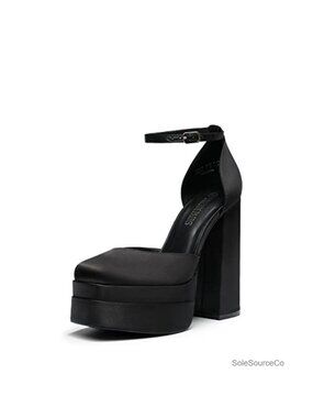 5.5" Platform Heels Closed Toe Satin Pumps Comfortable Ankle Strap